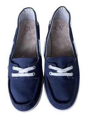 Ocean Pacific OP Womens 10 Navy Canvas Sailor Boat Shoes Lace Up Sneakers